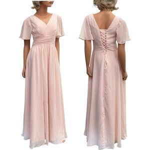 Pink Chiffon dress Fairy Romantic Maxi Flowy Corset 8 Medium Formal Bridesmaid